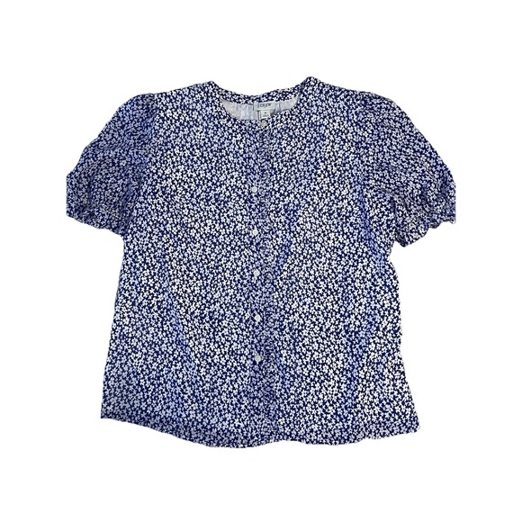 J. Crew Tops - J.Crew Blue Floral v-Neck Short Sleeve Blouse Size M Career Cottagecore